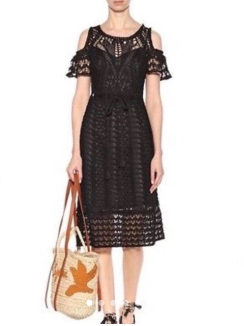 See By Chloe Black Crochet Cold Shoulder Dress, size M